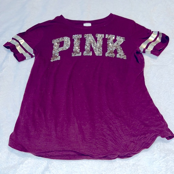 PINK Victoria’s Secret Sequence tshirt ❣️ color burgundy, Size Small. - Picture 4 of 7
